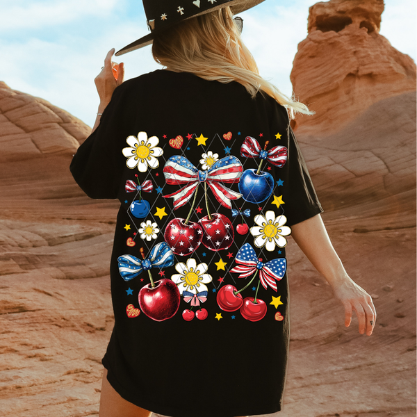 CHERRY FLOWERS RED WHITE BLUE (DTF)