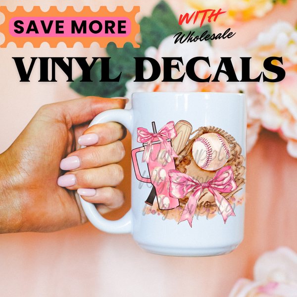 BASEBALL ~PINK BOW  (VINYL DECALS)