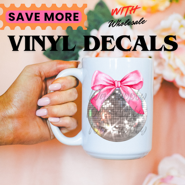 DISCO BALL~ PINK BOW (VINYL DECALS)