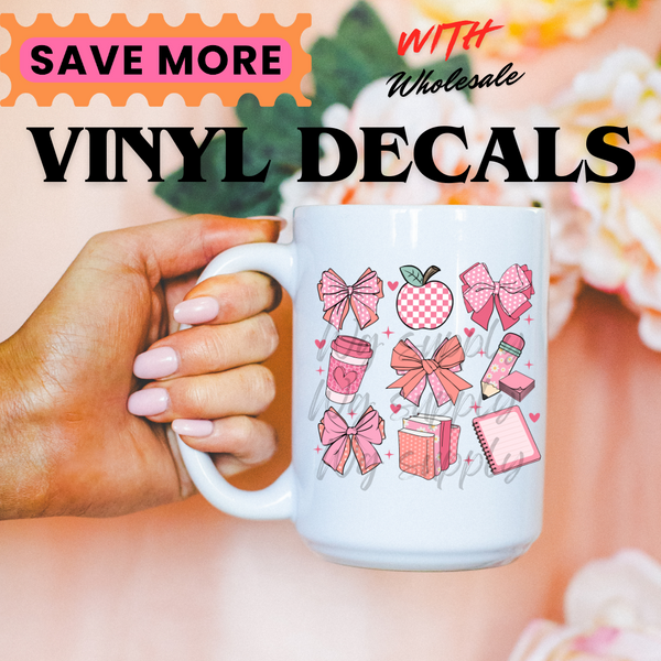 COFFEE PINK BOW ~BOOKS  (VINYL DECALS)
