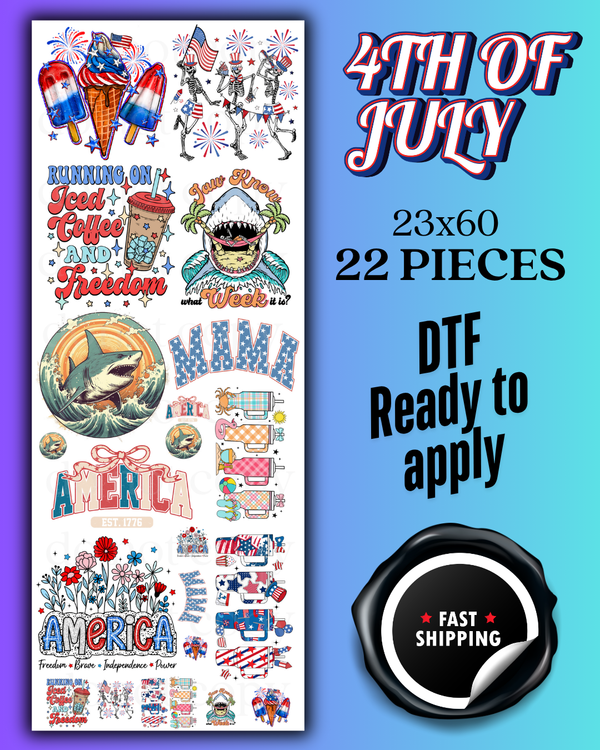 4TH OF JULY 22 PIECE- GANG SHEET (23X60)
