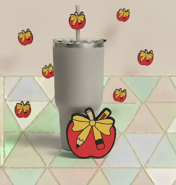 3D STRAW TOPPERS "TEACHER APPLE”