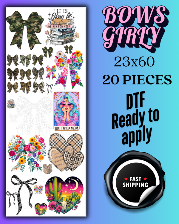 BOWS GIRLY 20 PIECE- GANG SHEET (23X60)