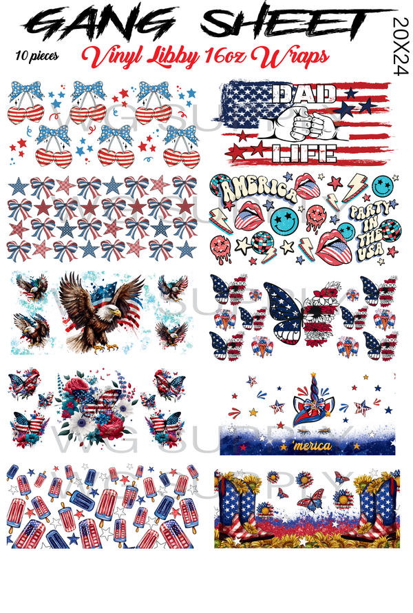 LIBBY 16oz VINYL GANG SHEET 24X20 "4TH OF JULY THEME"