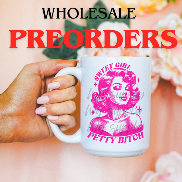 WHOLESALE PREORDERS-SHIPS IN 2 WEEKS NOT INCLUDE WEEKENDS-DISCOUNT CODES CANT BE APPLIED TO WHOLESALE -ALL SALES FINAL NO REFUNDS.