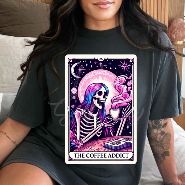 coffee addict Skeleton tarot card